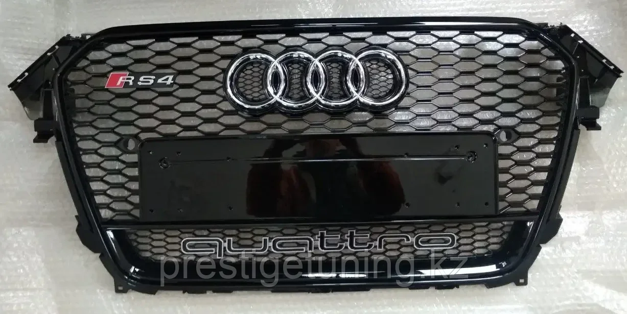 Решетка радиатора на Audi A4 IV (B8) 2011-15 стиль RS4 (Черный цвет + Quattro) - фото 4 - id-p100730713