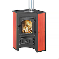 Печь-Камин угловой с конфоркой ВЕЗУВИЙ ПК-01 (220) красн. 9 кВт (150 м3) Ø 115мм