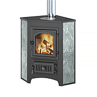 Печь-Камин угловой с конфоркой ВЕЗУВИЙ ПК-01 (220) талькохлорит 9 кВт (150 м3) Ø 115мм