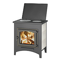 Печь-Камин с плитой ВЕЗУВИЙ ПК-04 (240) бежевый 12 кВт (200 м3) Ø115мм