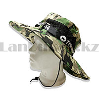 Шляпа для рыбалки охоты и походов трансформирующаяся с ветрозащитной веревкой Tornado F14 камуфляж зеленая