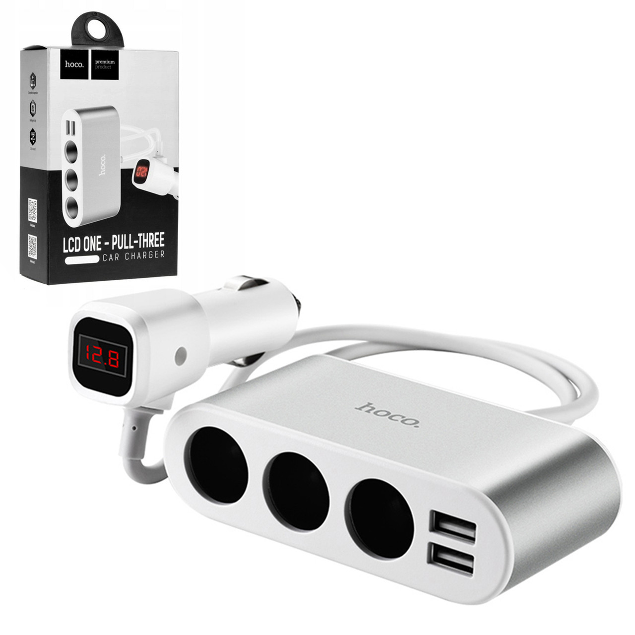 Автотройник Hoco Z13 2XUSB 2.1A 3XSocket adapter 12V/24V/12A 150W, Silver