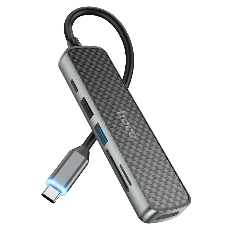 USB Hub Type-C, 6in1, Hoco HB24, Black