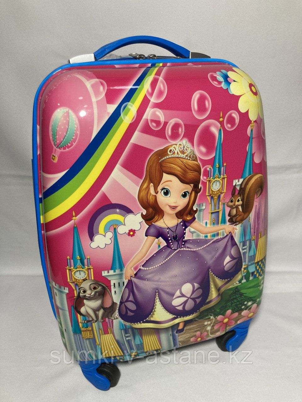 Детский пластиковый чемодан на 4-х колёсах для девочек , 5-9 лет (высота 46 см, ширина 31 см, глубина 21 см)