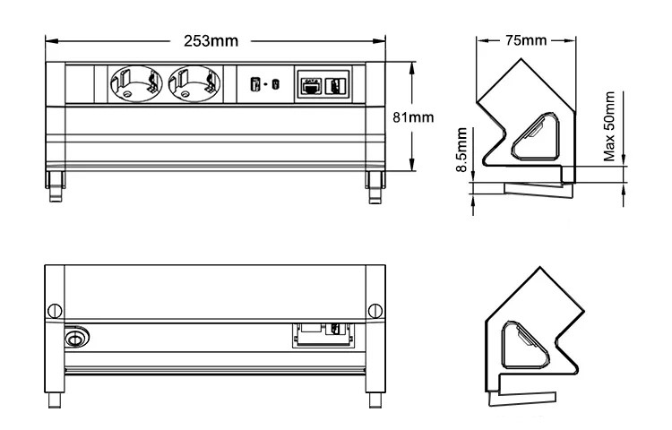 Shelbi Настольный блок на 2 розетки 200B, USB, Type-C, RJ45, HDMI чёрный-серебро - фото 4 - id-p100767756