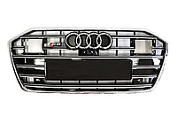 Решетка радиатора на Audi A6 V (C8) 2018-по н.в стиль S6 (Черный цвет+Хром) под дистроник