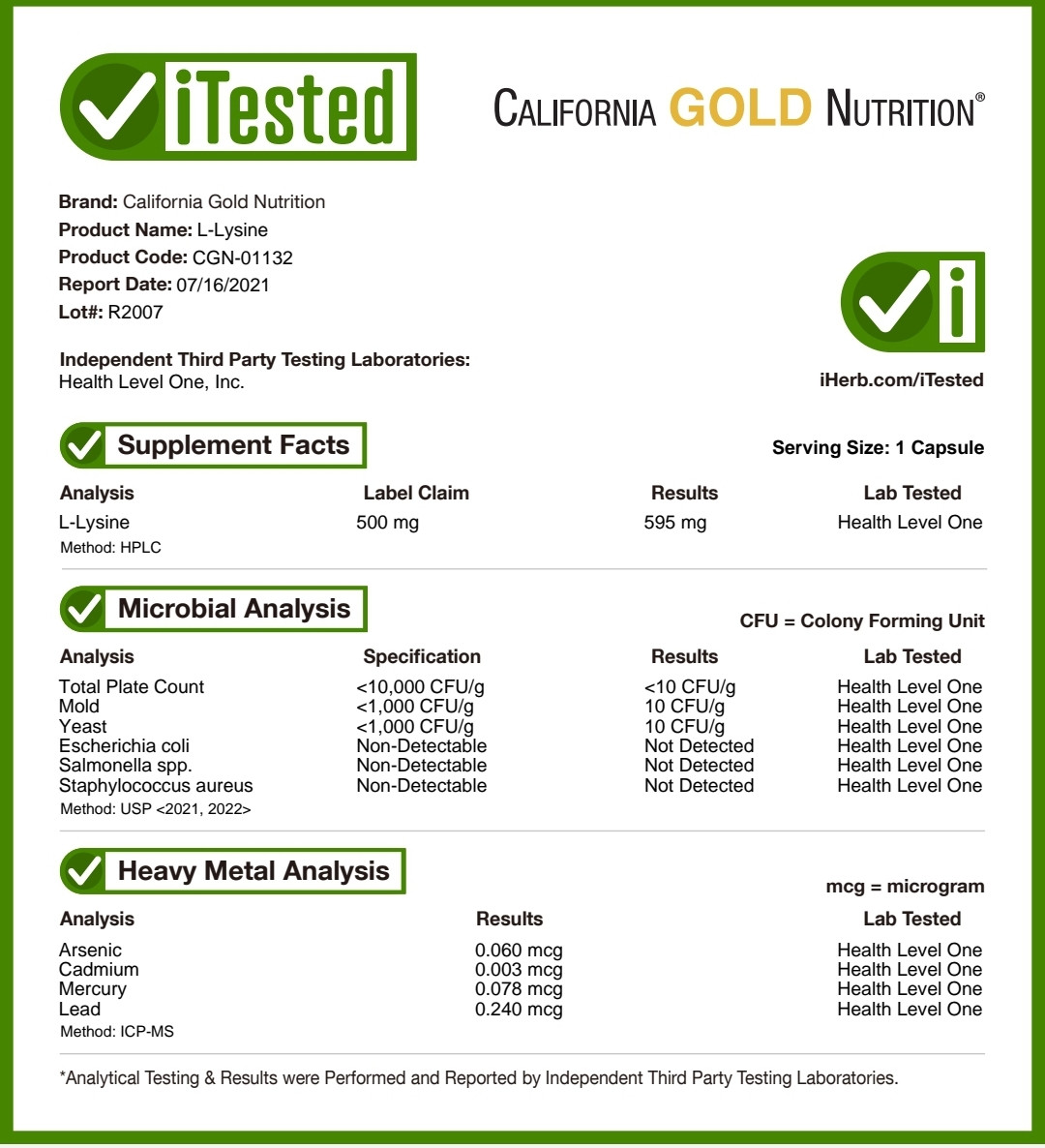 California GOLD Nutrition L-лизин, 500 мг, 60 растительных капсул - фото 5 - id-p100771677