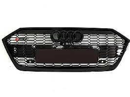 Решетка радиатора на Audi A7 (C8) 2018-по н.в стиль RS7 (Черный цвет) под камеру 360