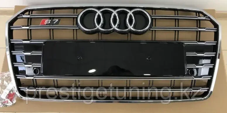 Решетка радиатора на Audi A7 (4G) 2014-18 стиль S7 (Черный цвет+Хром) - фото 2 - id-p100794155