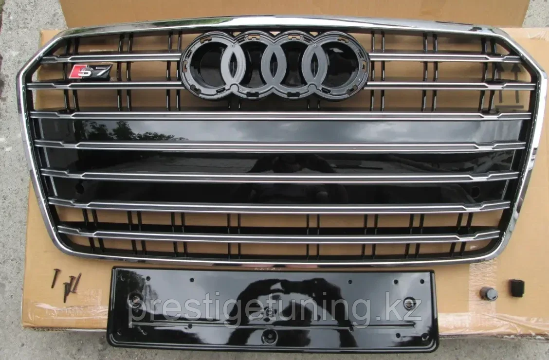 Решетка радиатора на Audi A7 (4G) 2014-18 стиль S7 (Черный цвет+Хром) - фото 7 - id-p100794155