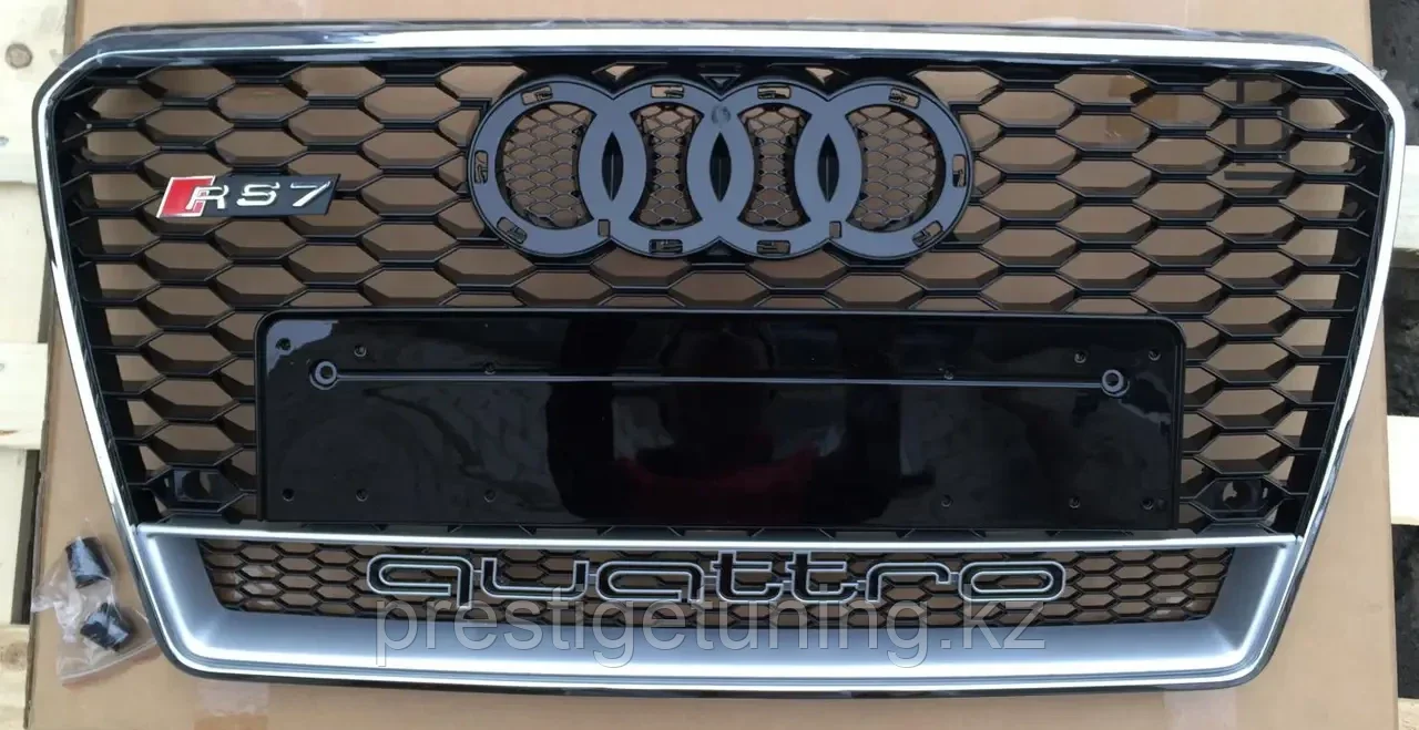 Решетка радиатора на Audi A7 (4G) 2010-14 стиль RS7 (Черный цвет с хромом+Quattro) - фото 1 - id-p100794234