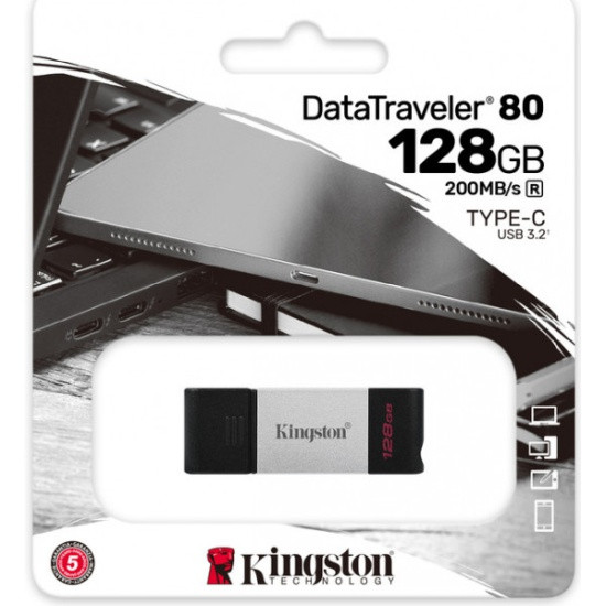 Флэш-накопитель Kingston 128Gb USB-C 3.2  DT80/128GB  (Silver-Black)