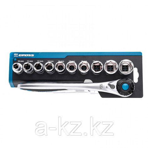Набор торцевых головок, трещотка 120 зубьев, 12 предметов, 1/2", CrV Gross, фото 2