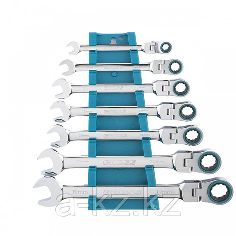 Набор ключей комбинированных с трещоткой, 8-19 мм, 7 шт, шарнирные, CrV Gross, фото 2
