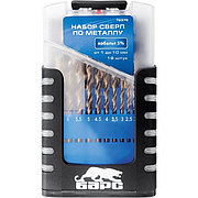 Набор сверл по металлу, 1-10 мм (через 0,5 мм), 19 шт, Р6М5, вышлиф, цилиндрический хвостовик Барс