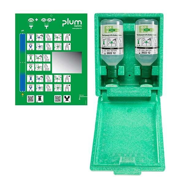 Plum Eyewash 4650, стерильный раствор хлорида натрия 0,9% для промывания глаз 2шт по 500мл, настенный бокс