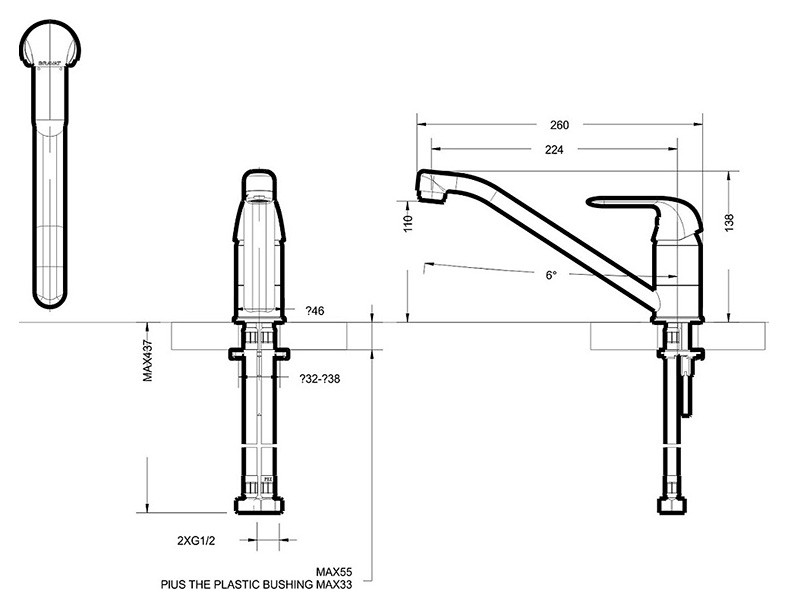 F7135188CP-1-RUS BRAVAT FIT Смеситель для кухни низкий с изливом 220 мм - фото 3 - id-p100259316