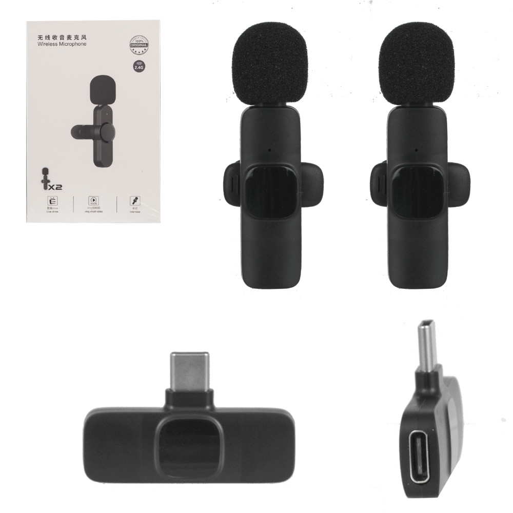 Микрофон петличка, X2, Type-C, Wireless, Black - фото 1 - id-p100850462
