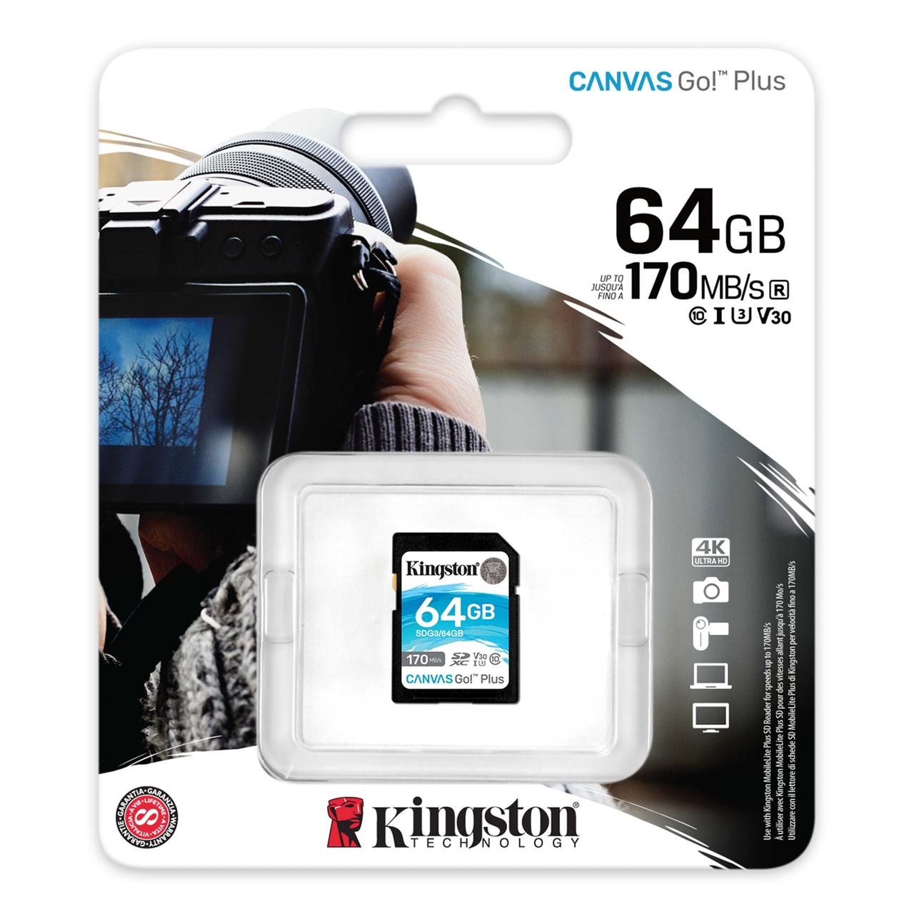 Kingston SDG3/64GB карта памяти SD 64GB Class 10 U3 V90 Canvas React Plus - фото 2 - id-p100861494