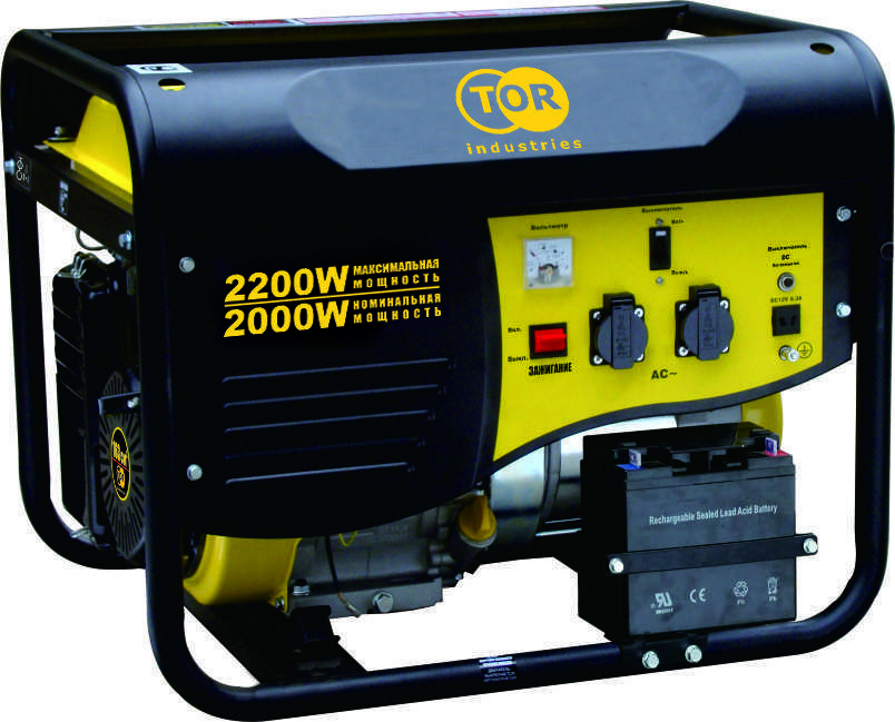  бензиновый TOR TR2500E 2 кВт 220В 15 л с кнопкой запуска .