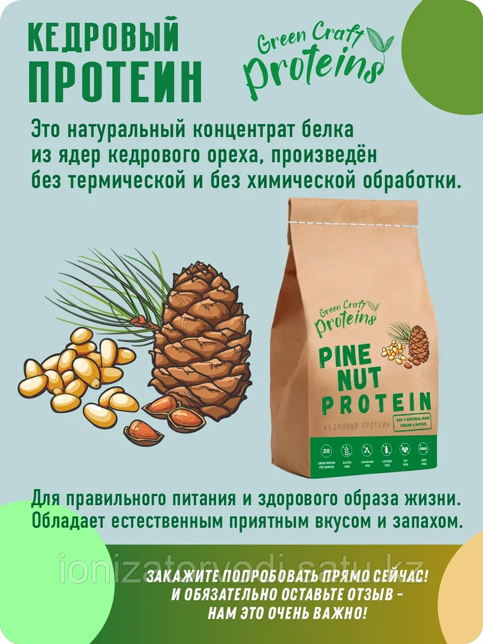 Кедровый протеин (белок) 300 гр Green Proteins Москва - фото 2 - id-p100865377