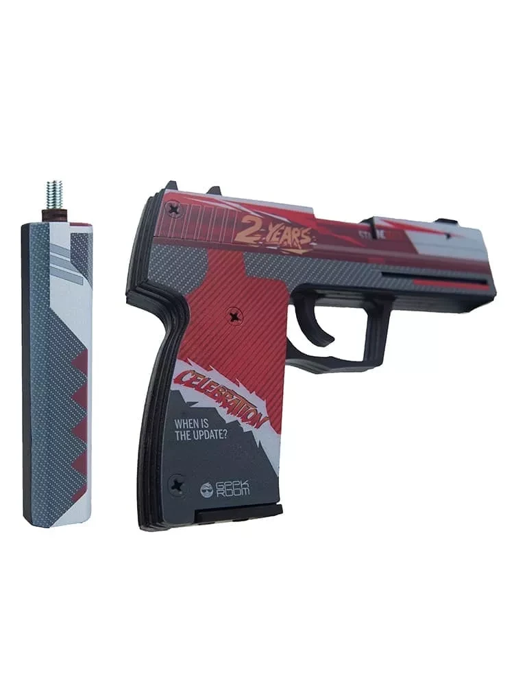 Деревянный пистолет Standoff Резинкострел USP с глушителем, 2 years red - фото 4 - id-p100870852