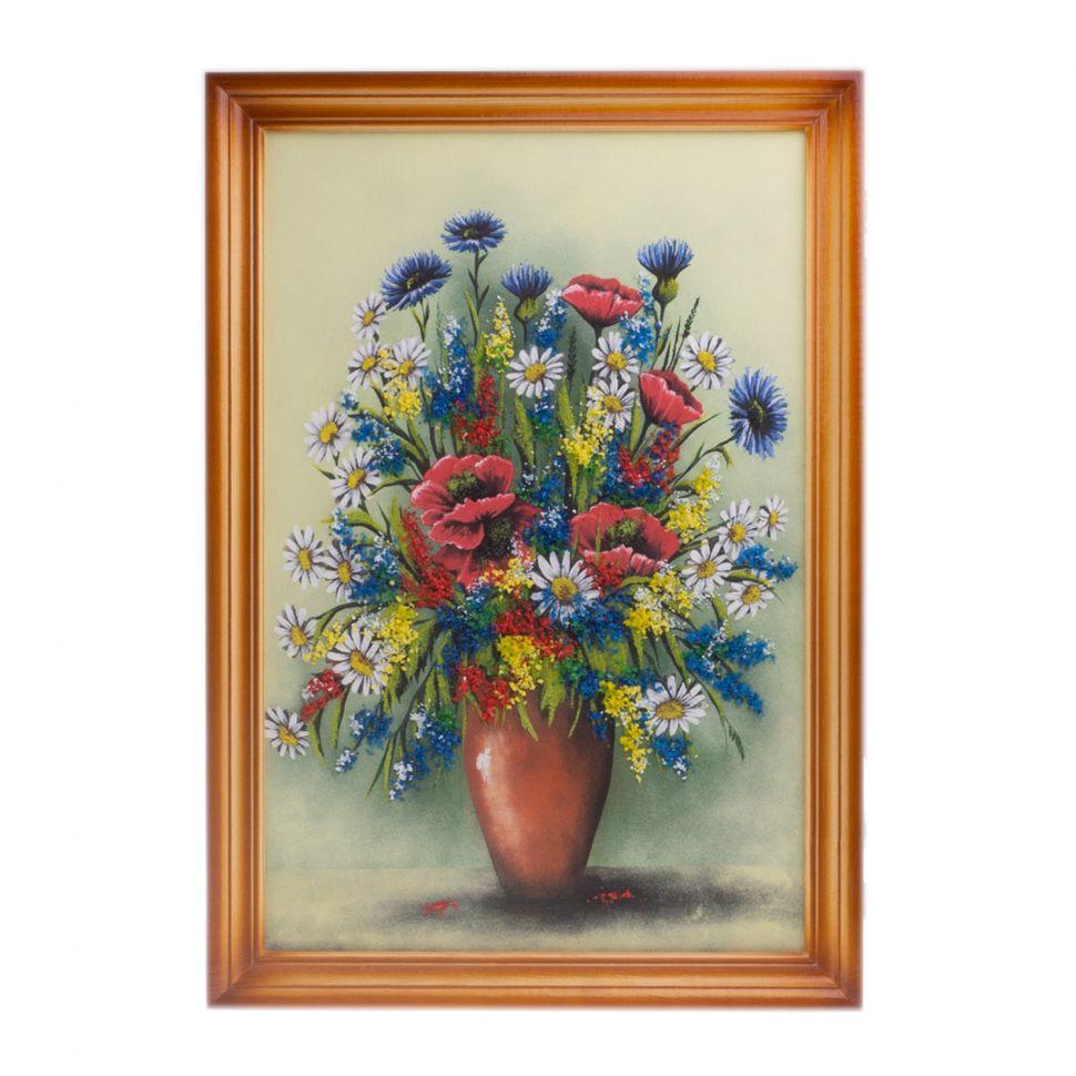 Картина "Полевые цветы в вазе" багет дерево 46х66 см, каменная крошка 111682 - фото 1 - id-p80868866