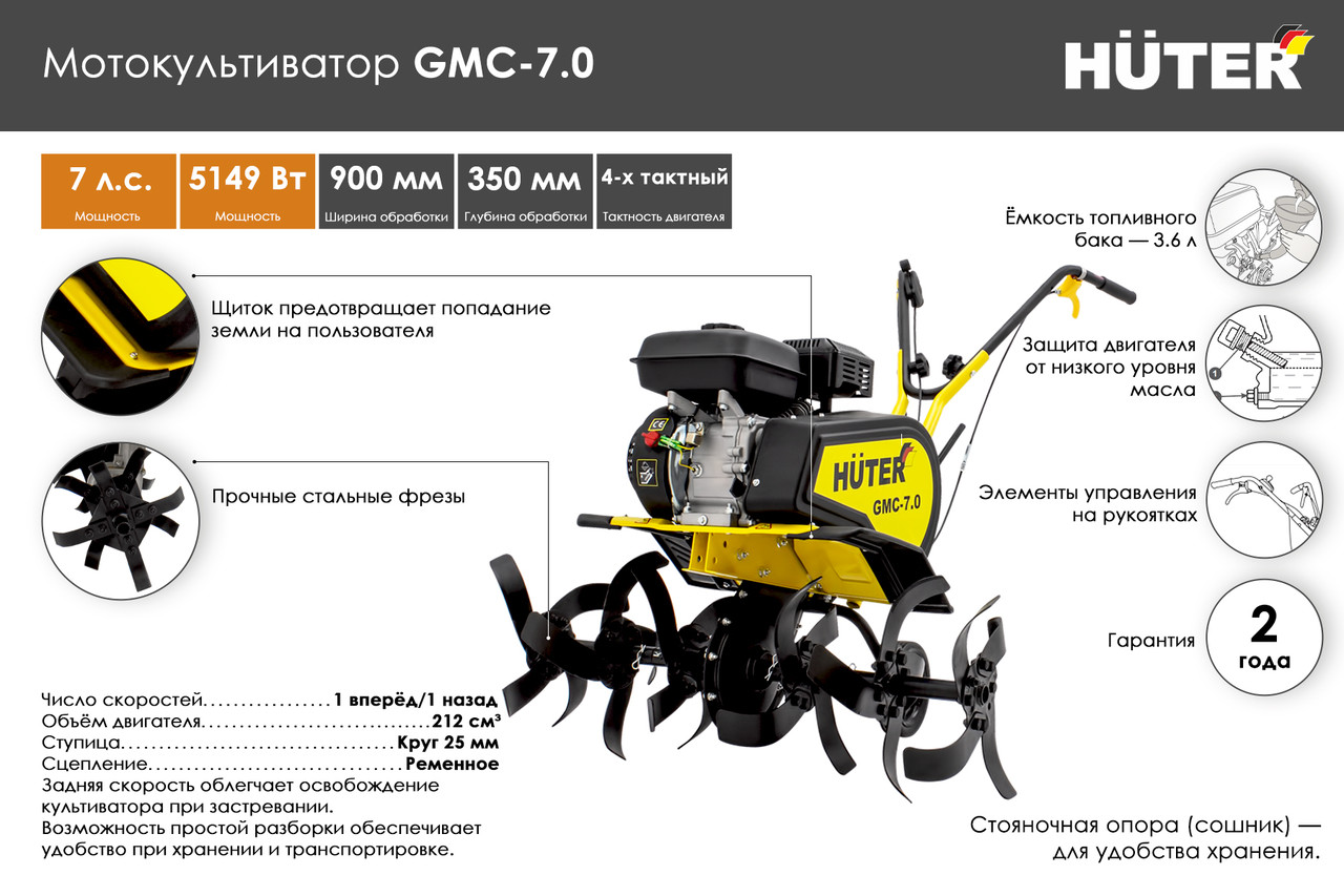 Мотокультиватор HUTER GMC-7.0 Бензиновый - фото 2 - id-p945938