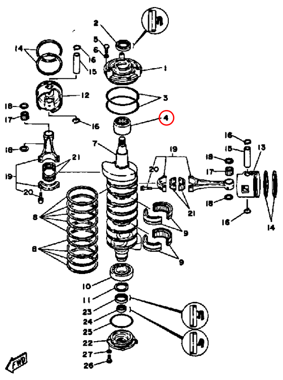 Верхний подшипник коленвала Yamaha Y 100-225 93311940U3