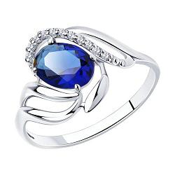 Кольцо из серебра с бесцветными и синим фианитами SOKOLOV 94012246 покрыто  родием