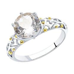 Кольцо из золочёного серебра с горным хрусталем SOKOLOV 92011715 покрыто  родием