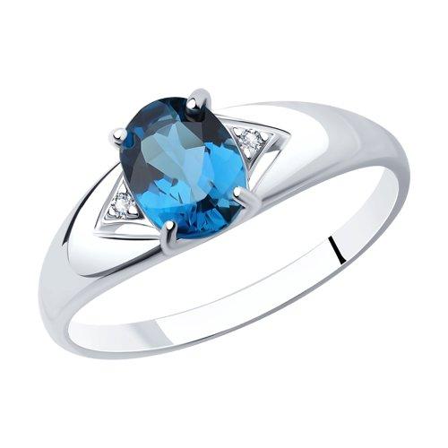 Кольцо из серебра с синим топазом и фианитами SOKOLOV 92011504 покрыто  родием