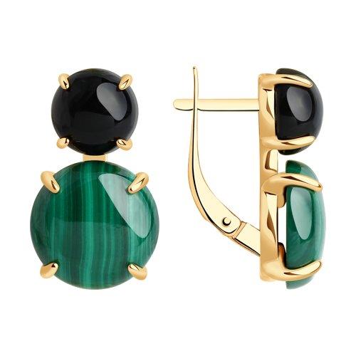 Серьги из золочёного серебра с агатами и малахитами SOKOLOV 83020096 серебро с позолотой, с английским замком, фото 1