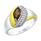 Кольцо из золочёного серебра с раухтопазом и фианитами SOKOLOV 92011451 покрыто  родием, фото 5