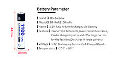 Аккумуляторы перезаряжаемые AAA 1100mah  Ni-MH Doublepow, для заряда прожекторов, микрофонов и синхронизаторов, фото 2