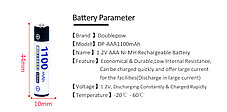 Аккумуляторы перезаряжаемые AAA 1100mah Ni-MH Doublepow, 4 шт, фото 2