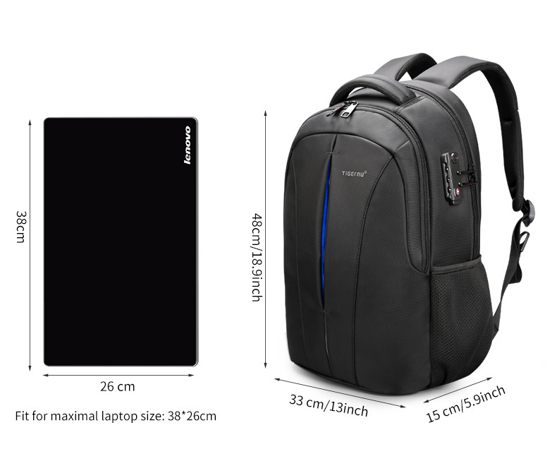 Городской рюкзак TIGERNU T-B3105А 15,6 дюймовый с USB и встроенным кодовым замком черный с оранжевым - фото 7 - id-p100999157