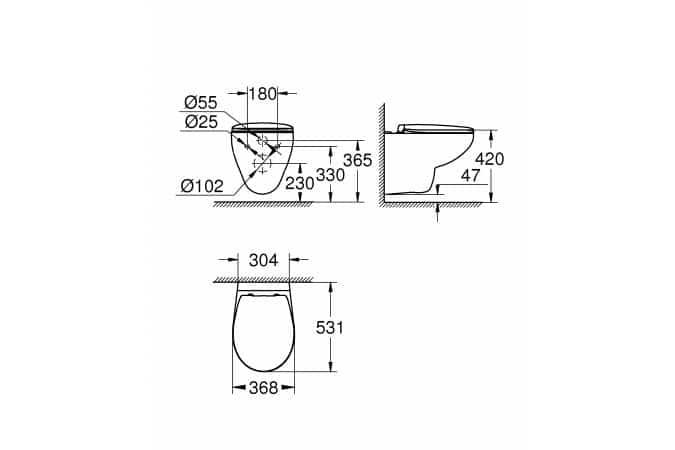 Унитаз подвесной безободковый Grohe bau ceramic в комплекте с сиденьем, микролифт - фото 4 - id-p101002617