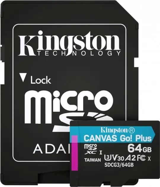 Карта памяти MicroSD  Kingston Canvas Go! Plus  64GB  SDCG3/64GB  Class 10  UHS-I  R170/W70