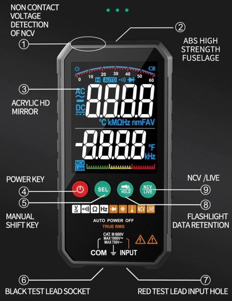 Умный профессиональный мультиметр FUYI FY107 автодиапазон, + бесконтактный датчик - фото 3 - id-p101003700