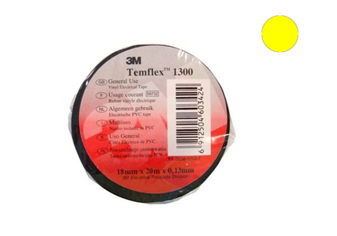 7100081320 Temflex 1300, желтая, универсальная изоляционная лента, 15мм х 10м х 0,13мм