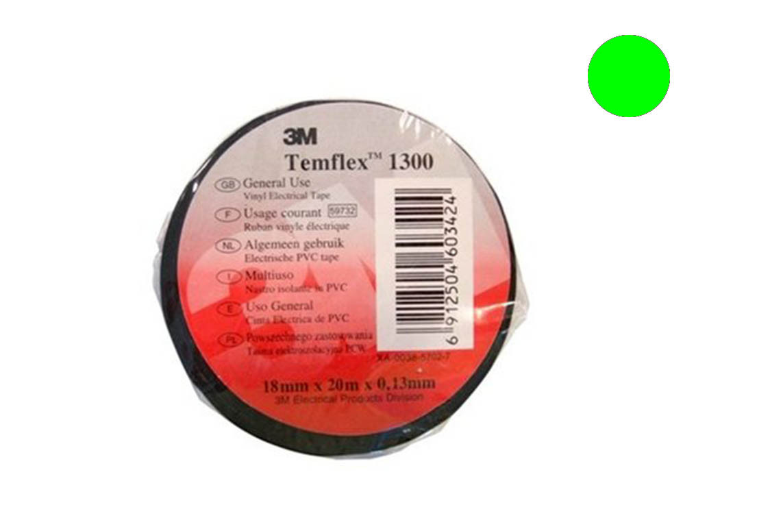 7100081321 Temflex 1300, зеленая, универсальная изоляционная лента, 15мм х 10м х 0,13мм