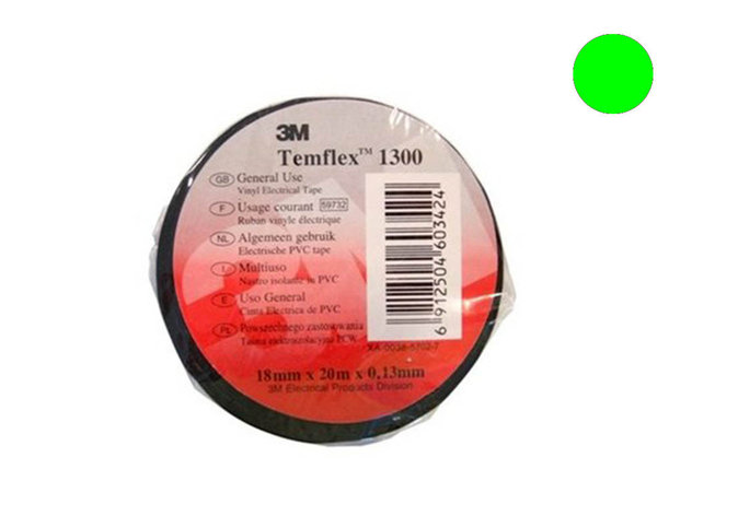 7100081321 Temflex 1300, зеленая, универсальная изоляционная лента, 15мм х 10м х 0,13мм, фото 2