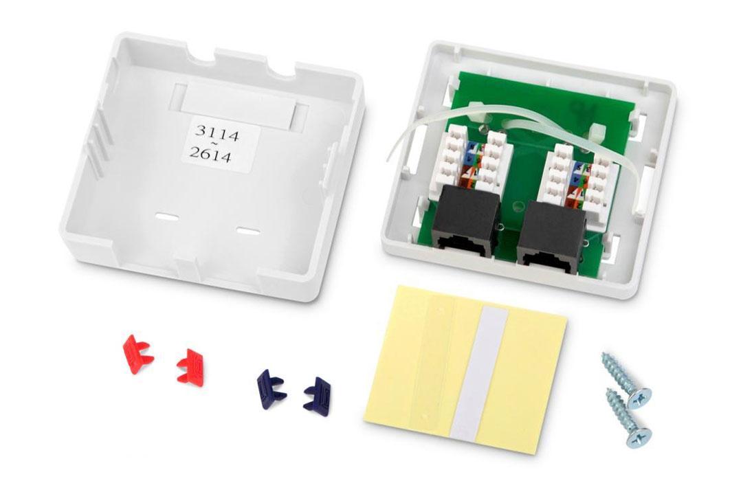 31346 Hyperline SB2-1-8P8C-C6-SH-WH Розетка компьютерная RJ-45(8P8C), категория 6, экранированная, одинарная,