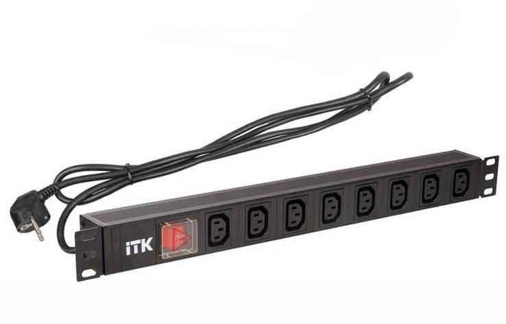 PH12-8C131 ITK PDU 8 розеток C13 с LED выкл,1U, шнур 2м вилка нем.ст, фото 2