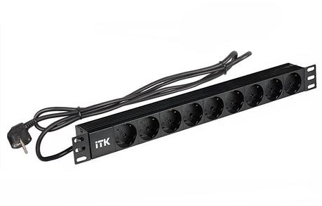 PH22-9D1-P ITK PDU 9 розеток нем. ст, 1U, шнур 2м вилка нем. ст ПВХ чер, фото 1