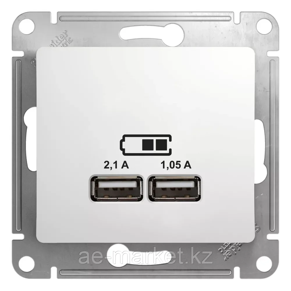 S378 USB розетка - 2х5В/ 1050 мА с/у б/рамки "GLOSSA" белый GSL133 (1)