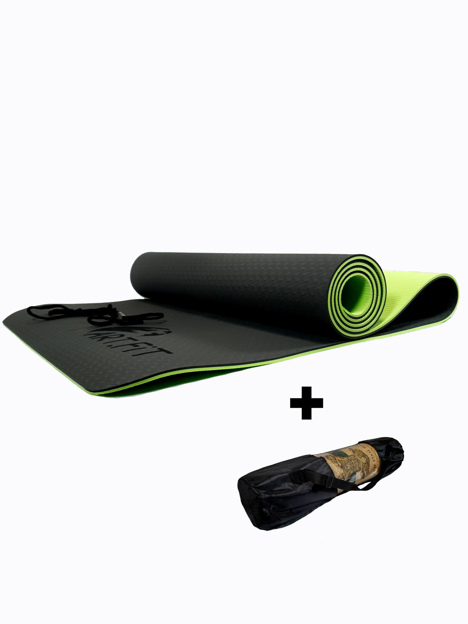 Коврики для йоги ART.FiT (61х183х0.6 см) TPE, с чехлом, цвета в ассортименте черно-зеленый, фото 1