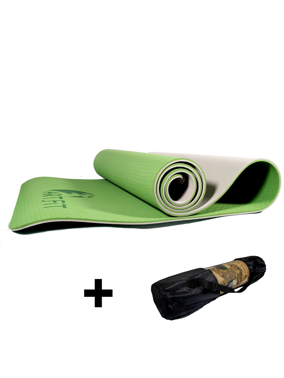 Коврики для йоги ART.FiT (61х183х0.6 см) TPE, с чехлом, зелено-серый