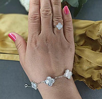 Набор серебряных украшений браслет и кольцо в стиле van cleef, четырехлистник